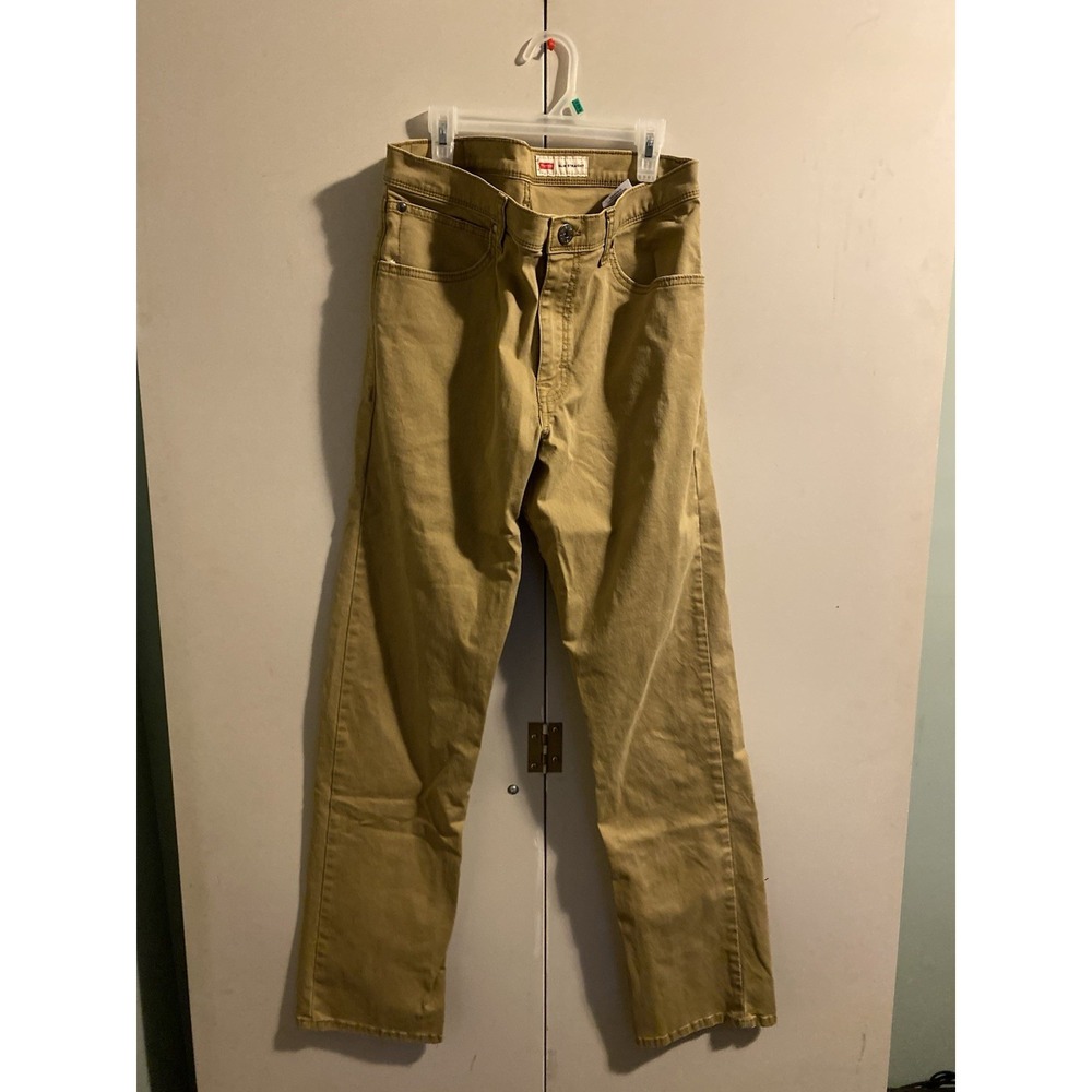 Wrangler Slim Straight Stretch Pants Men's Size 32x32 Khaki Tan Cotton Blend